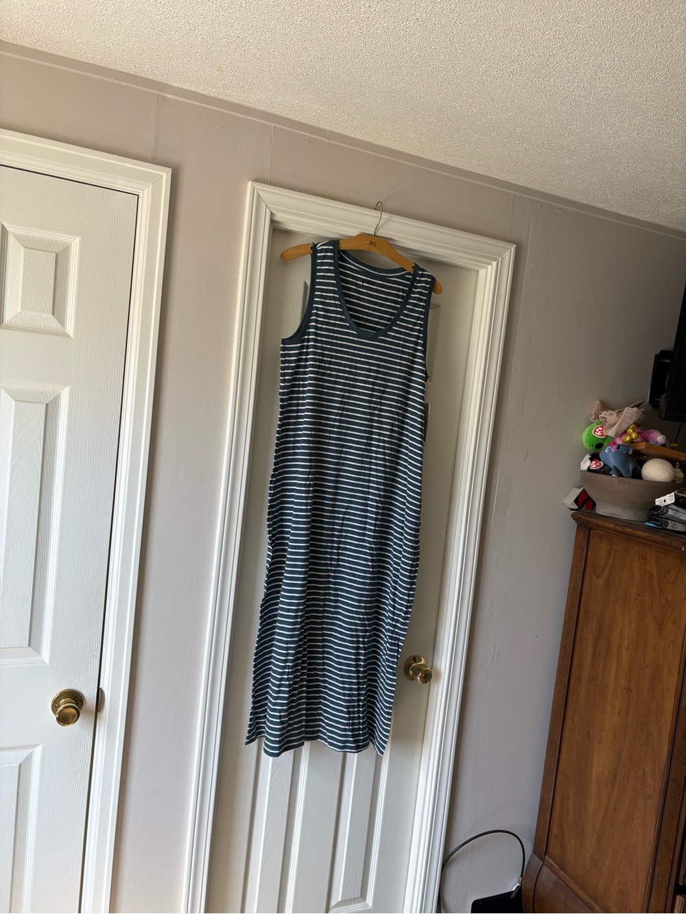 Pact Navy and White Striped Maxi Tank Dress